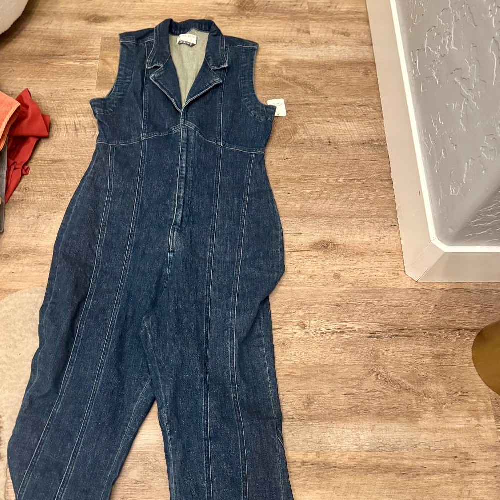 Free People, Jayde Point Collar Short Sleeve Flared Leg Flight Suit Size L